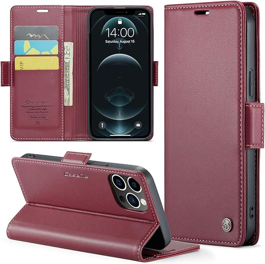 for iPhone 12 Pro Max Case, Premium PU Leather Wallet Case Flip Cover with [RFID Blocking][Card Holder][Stand Function] Shockproof Protective for iPhone 12 Pro Max, Red