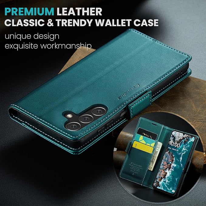 for Samsung Galaxy A16 5G/4G Case, Premium PU Leather Wallet Case Flip Cover with [RFID Blocking][Card Holder][Stand Function] Shockproof Protective for Samsung Galaxy A16, Blue-Green
