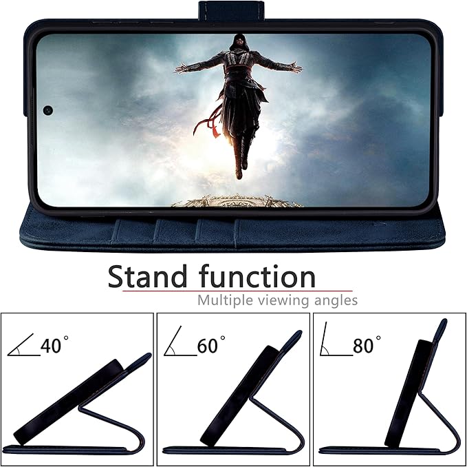 Compatible with Samsung Galaxy S25 Ultra Genuine Leather Wallet case【RFID Blocking】【4 Credit Card Holder】【Real Leather】 Flip Folio Book Phone case Cover Women Men for S25 Ultra case Dark Blue