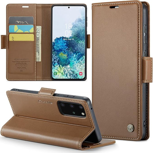 Case for Samsung Galaxy S20 Plus Wallet Case, RFID Blocking PU Leather Flip Folio Cover Card Holder Kickstand Shockproof Phone Case Compatible with Samsung Galaxy S20 Plus, Brown