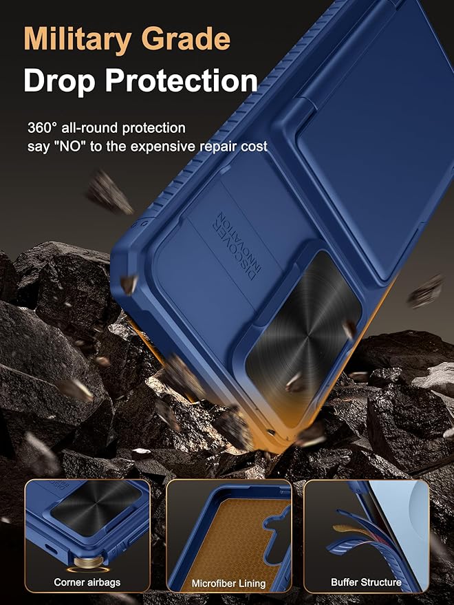 Vihibii for Samsung Galaxy S25+ Plus Case with Card Holder (4 Cards), [RFID Blocking] & Slide Camera Cover & Raised Edges Protect Screen, Shockproof Rugged Phone Case for Galaxy S25+ Plus 6.7", Blue