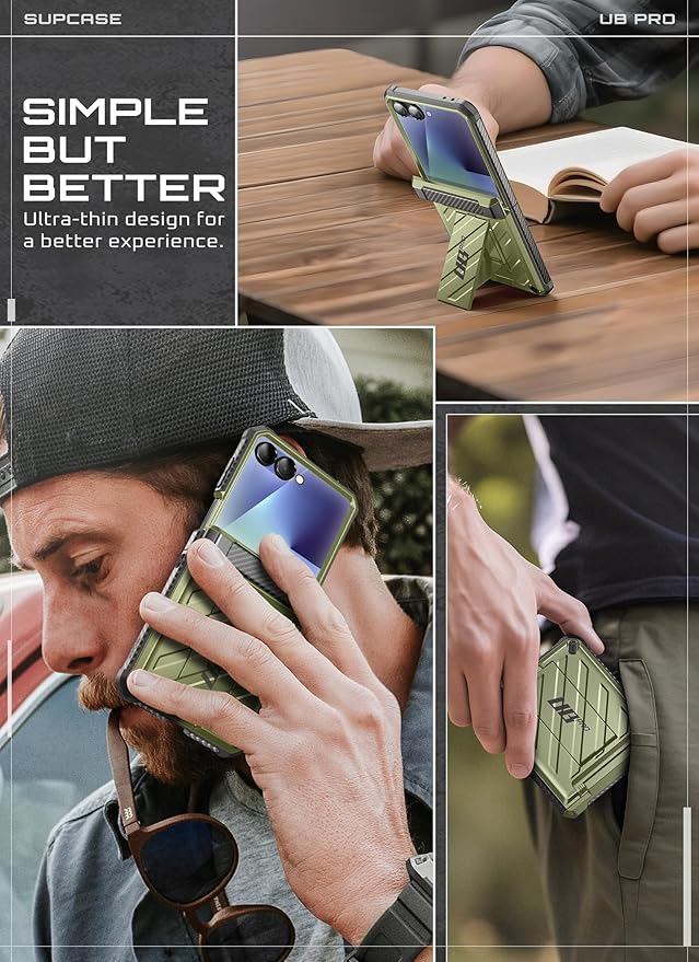 SUPCASE for Samsung Galaxy Z Flip 7 Case with Built-in Stand & Belt-Clip (Unicorn Beetle Pro), [Hinge Protection] [Front Tempered Glass Screen Protector] Full Body Military-Grade Phone Cover, Guldan