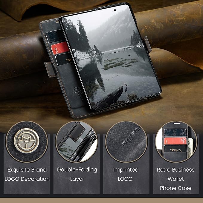 Wallet Case for Samsung Galaxy Z Fold 7 Leather Wallet Flip Cover with Card Holder, Kickstand, Magnetic Closure, RFID Blocking TPU Shockproof Phone Case Compatible with Galaxy Fold 7, Black