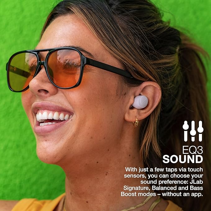 JLab Go Air Pop True Wireless Earbuds, in Ear Headphones, Bluetooth Earphones, Ear Buds with 32H Playtime, Bluetooth Earbuds with Microphone, USB Charging Case, Dual Connect, EQ3 Sound, Lilac