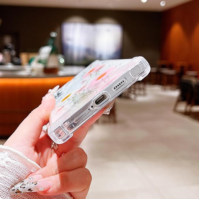 Compatible with Samsung Galaxy S24 Ultra Case Cute Pressed Dried Real Flowers Design Women Girly Shockproof Glitter Floral Clear Phone Cover for Galaxy S24 Ultra (Pink Flower)