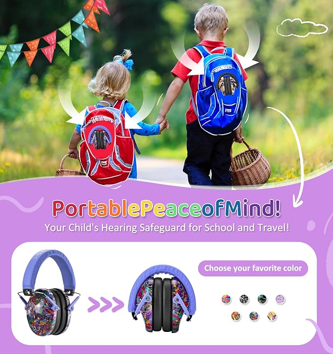 ROHEAR 032 Kids Ear Protection Safety Muffs, NRR 25dB Noise Blocking Earmuffs for Monster Trucks, Autism, Studying, Protective Ear Defenders for Toddler Children Teens - SYMBOL MUSIC