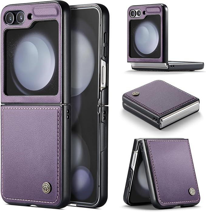 for Samsung Galaxy Z Flip 5 Case, Premium PU Leather Case Anti Scratch Slim Phone Shockproof Protective Phone Cover for Samsung Galaxy Z Flip5, Purple