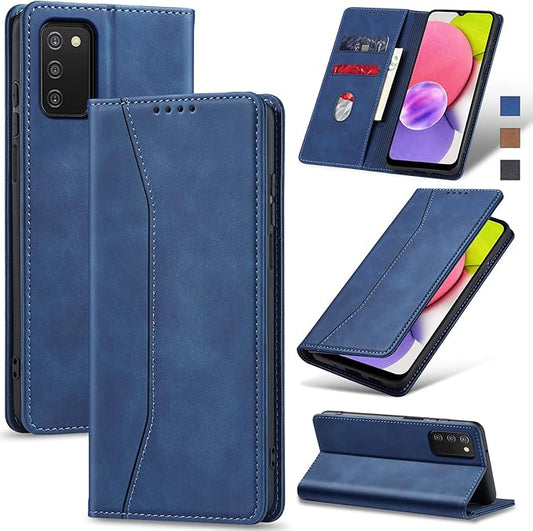 Jasonyu Flip Wallet Case for Samsung Galaxy A03s [US Version],Leather Magnetic Folio Cover with Card Holder,Kickstand - TPU Shockproof Durable Protective Phone Case,Blue