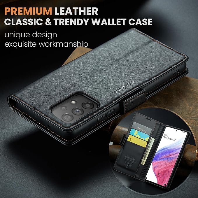 for Samsung Galaxy A53 5G Case, Premium PU Leather Wallet Case Flip Cover with [RFID Blocking][Card Holder][Stand Function] Shockproof Protective for Samsung Galaxy A53, Black