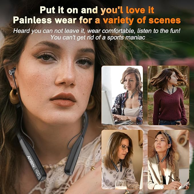 Wireless Earbuds with LED Power, Running Ear Buds 100 Hours Playtime, semi-in-Ear Bluetooth Headphones with Microphone for Running and Exercising in The Gym (Y10L)