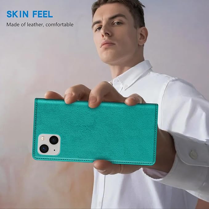 ZZXX for iPhone 15 Wallet Case with [RFID Blocking] Card Slot Stand Strong Magnetic Leather Flip Fold Protective Phone Case for iPhone 15 Case Wallet(Lake Blue-6.1 inch)