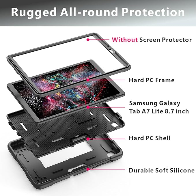 Case for Samsung Galaxy Tab A7 Lite 8.7 Inch 2021, Heavy Duty Hard PC Soft Silicone Shockproof Protective Kickstand Cover Compatibile with Galaxy Tab A7 Lite 8.7" (SM-T220 SM-T225 SM-T227U)