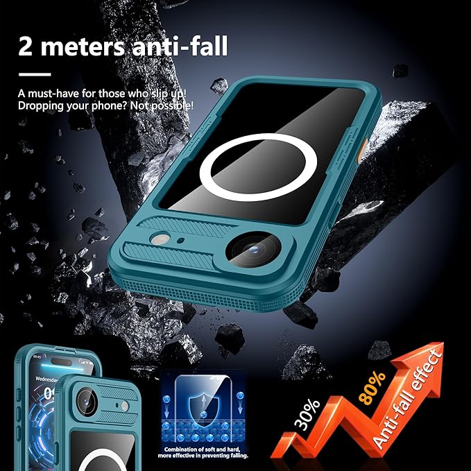 GOLDJU Magnetic for iPhone 17 Air Case-Waterproof, Built-in Screen & Camera Protector-IP68 Underwater Full Body 16FT Military Dropproof Shockproof Case for 17 Air 6.6''- Blue