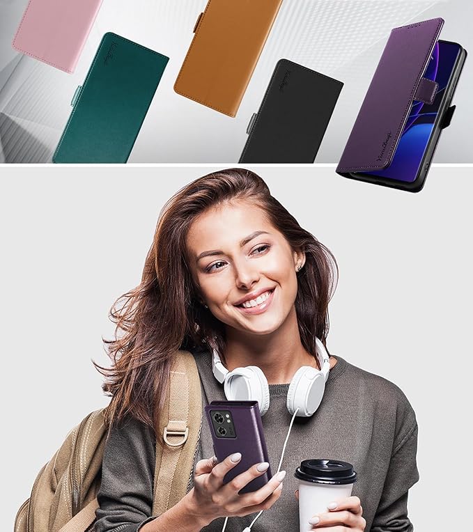 Wallet Flip Case for Motorola Edge (2023) - [RFID Blocking] Luxury PU Leather Card Holder Magnetic Phone Cover with Kickstand,Shockproof Protective Case,Purple