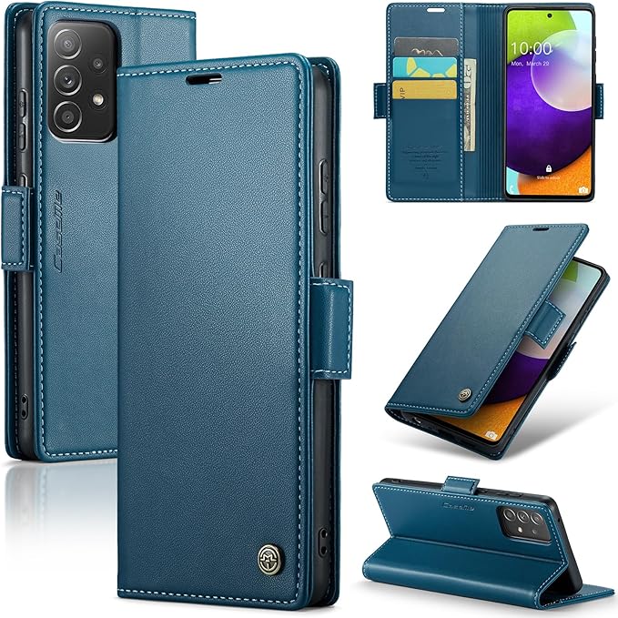 for Samsung Galaxy A52 4G/5G Case, Premium PU Leather Wallet Case Flip Cover with [RFID Blocking][Card Holder][Stand Function] for Samsung Galaxy A52 (5G/4G)/A52s 5G, Blue