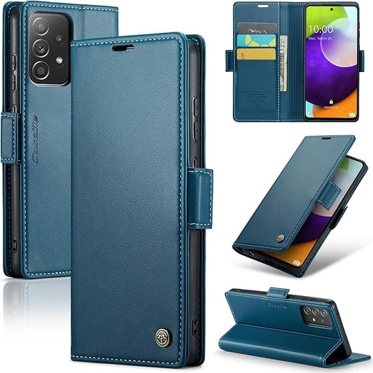 for Samsung Galaxy A52 4G/5G Case, Premium PU Leather Wallet Case Flip Cover with [RFID Blocking][Card Holder][Stand Function] for Samsung Galaxy A52 (5G/4G)/A52s 5G, Blue