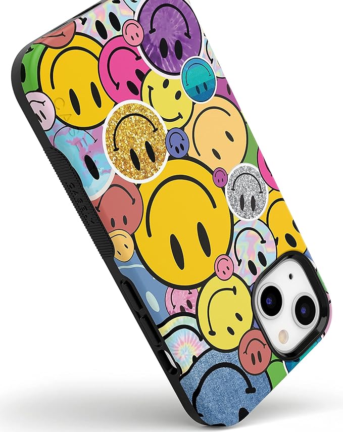 Casely iPhone 14 Case | All Smiles | Smiley Face Sticker | Compatible with MagSafe | Bold Protective Design