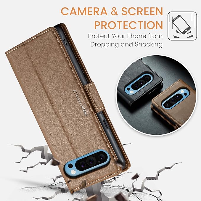 for Google Pixel 9 Pro XL Case, Premium PU Leather Wallet Case Flip Cover with [RFID Blocking][Card Holder][Stand Function] Shockproof Protective for Google 9 Pro XL, Brown