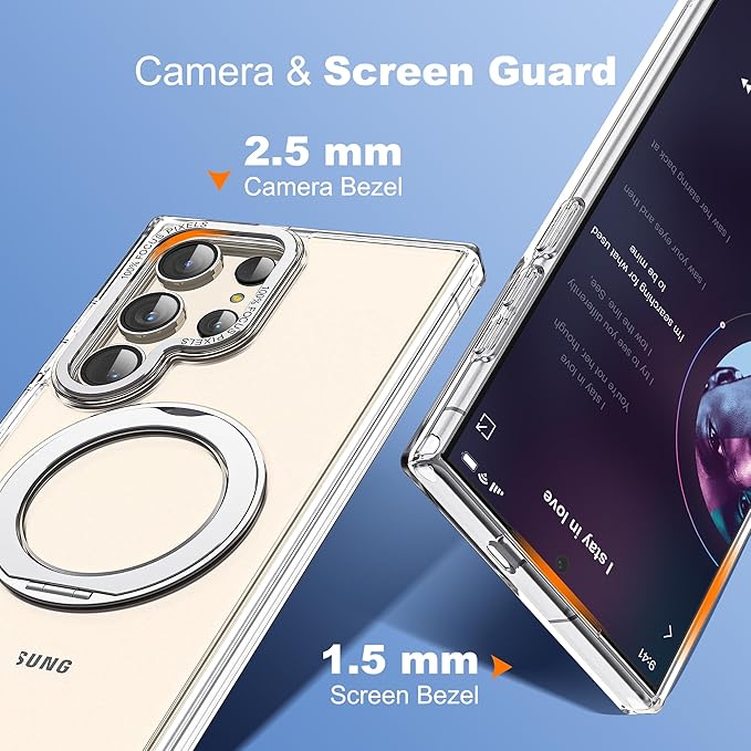 Compatible with Samsung Galaxy S22 & S23 Ultra Case with 360Rotatable Magnetic Ring Stand Compatible with Mag-Safe Military Protection Shockproof Transparent Phone Case,Clear