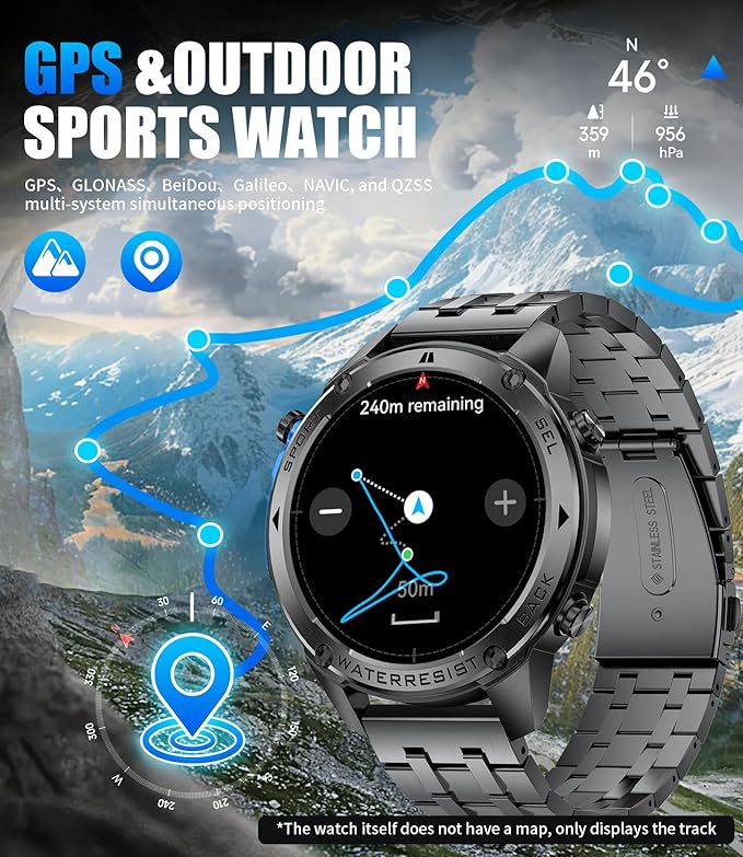 GPS Smart Watch for Men-5ATM/IP69K Waterproof,45 Days Standby(500mAh),1.43" AMOLED Rugged Military Smartwatch with Compass Barometric Altitude,170+ Sport Modes Smart Watches for Android iPhones