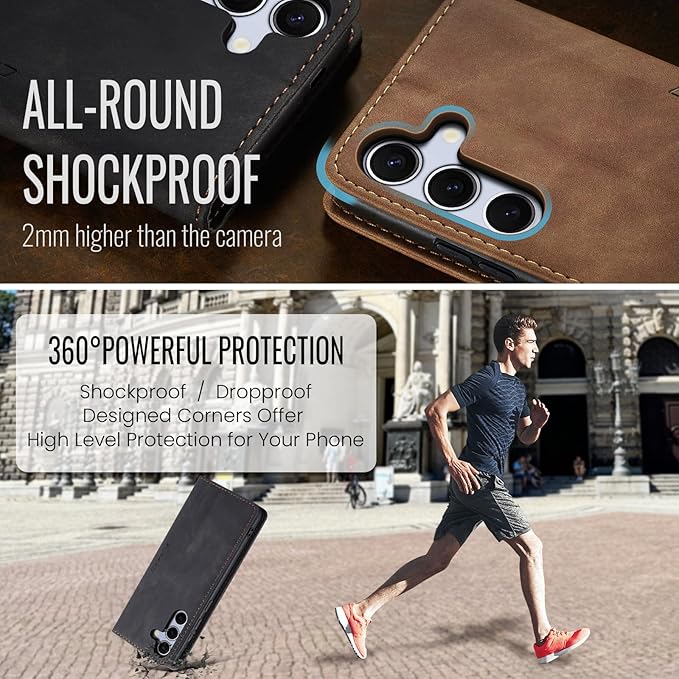 for Samsung Galaxy S25 Case, Flip Wallet Leather Case with Card Holder Magnetic Closure Shockproof Kickstand Protective Phone Cases Cover for Galaxy S25, Black