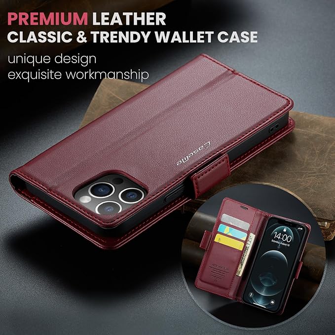 for iPhone 12 Pro Max Case, Premium PU Leather Wallet Case Flip Cover with [RFID Blocking][Card Holder][Stand Function] Shockproof Protective for iPhone 12 Pro Max, Red