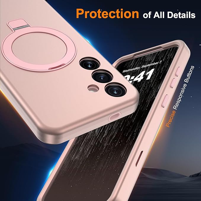 Designed for Samsung Galaxy S25 Case with Magnetic Ring Stand [Compatible with Mag-Safe][Military Grade Drop Protection][Build in Kickstand] Shockproof Galaxy S25 Phone Case 6.2",Rose Gold