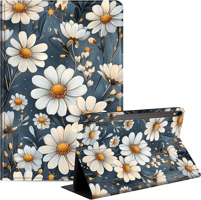 Case for Samsung Galaxy Tab S10 FE/ S9 FE 5G 10.9 Inch/Tab S9 11 Inch, Slim PU Leather Stand Cover with Auto Wake/Sleep, Multi-Angle Viewing & Shockproof, Little Flower