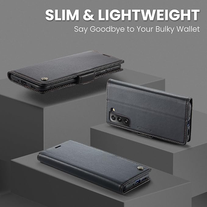 AUPAI for Samsung Galaxy S21 FE Wallet Case with Credit Card Holder, PU Leather RFID Blocking Folio Flip Kickstand Magnetic Clasp Protective Phone Cover for Women Men Black