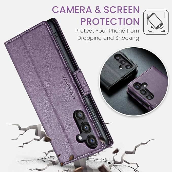 for Samsung Galaxy S24 FE Case, Premium PU Leather Wallet Case Flip Cover with [RFID Blocking][Card Holder][Stand Function] Shockproof Protective for Samsung Galaxy S24 FE, Purple