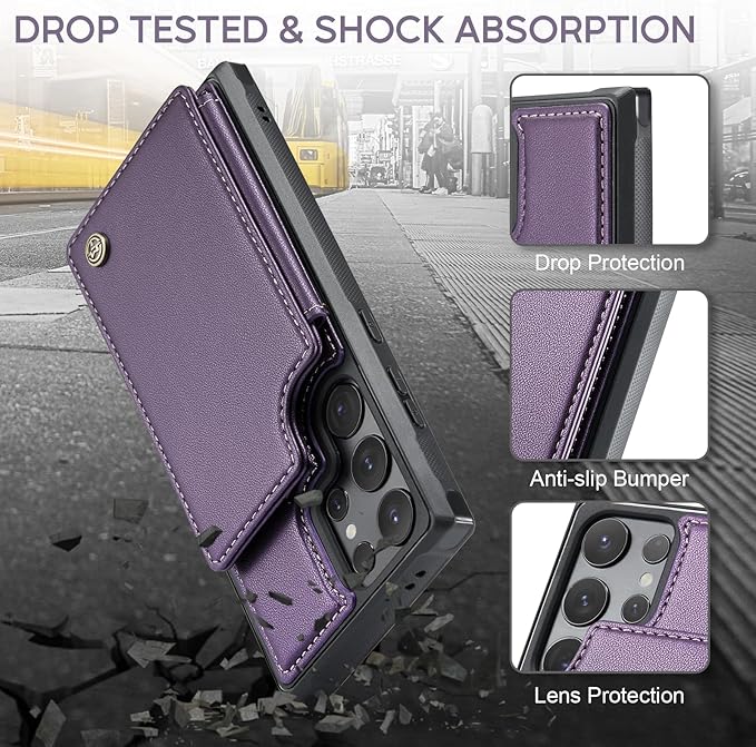 Vinich for Samsung Galaxy S24 Ultra Wallet Case with Card Holder, RFID Blocking Credit Slots Kickstand Shockproof Phone Cover for Women Men, Purple