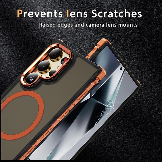 Magnetic for Samsung Galaxy S24 Ultra Case Orange Fit for MagSafe Military-Grade Shockproof Protection Adjustable Kickstand Slim Matte Anti-Fingerprint Cover Men Women