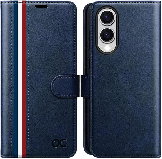 OCASE Compatible with Galaxy S25 Edge Wallet Case, PU Leather Flip Folio Case with Card Holders RFID Blocking Kickstand [Shockproof TPU Inner Shell] Protective Phone Cover 2025, Spliced Blue