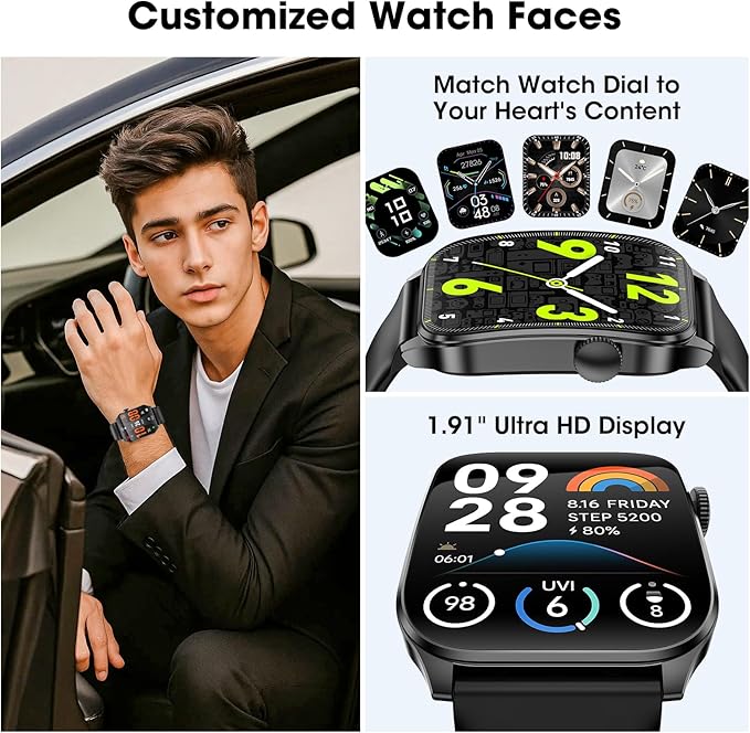Curve Smart Watch for Men Women, 1.91" Smartwatches with 120+ Sport Modes, Fitness Tracker with Bluetooth Call, Heart Rate, Waterproof Activity Tracker Smartwatch for iOS Android Phones