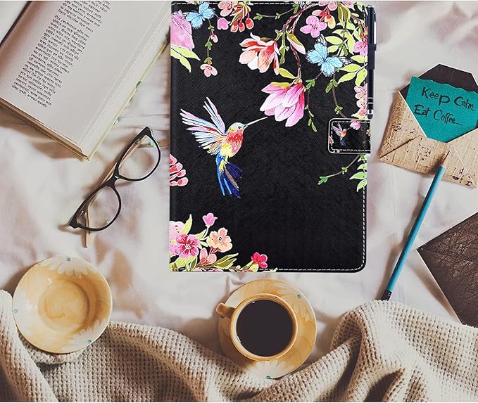KEROM Case for Galaxy Tab A9+ Plus 11 Inch 2024 2023 (SM-X210/X216/X218), Samsung Tablet A9 Plus Case, PU Leather Stand Cover Case for Samsung Galaxy Tab A9+ Plus, Auto Wake/Sleep - Bird Flower