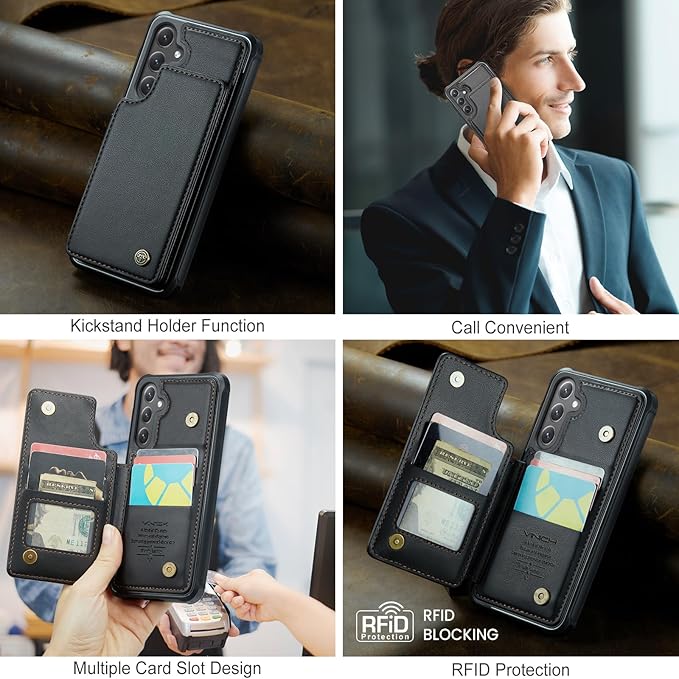 Vinich for Samsung Galaxy S24 Plus Wallet Case with Card Holder, RFID Blocking Credit Slots Kickstand Shockproof Phone Cover for Women Men, Black