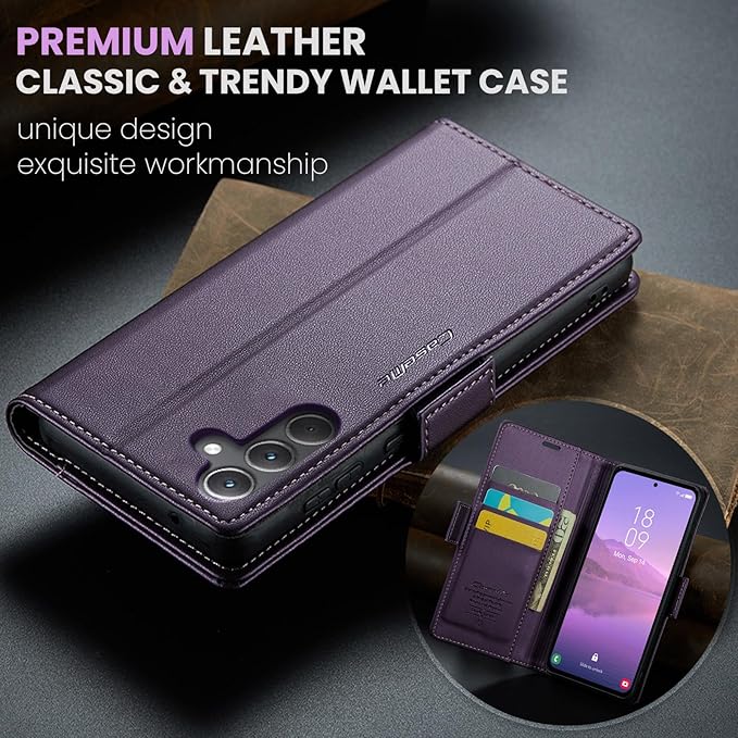 for Samsung Galaxy A35 5G Case, Premium PU Leather Wallet Case Flip Cover with [RFID Blocking][Card Holder][Stand Function] Shockproof Protective for Samsung Galaxy A35, Purple