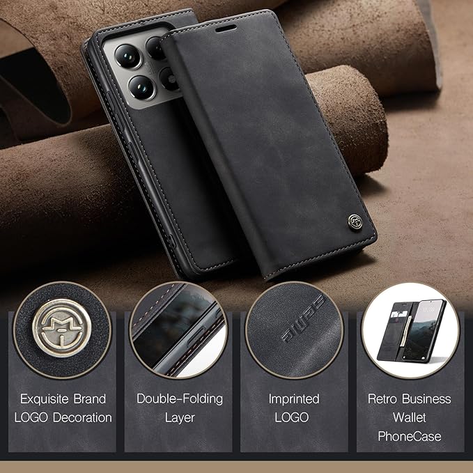 for Xiaomi 14T Pro Case, Flip Wallet Leather Case with Card Holder Magnetic Closure Shockproof Kickstand Protective Phone Cases Cover for Xiaomi mi 14T Pro, Black