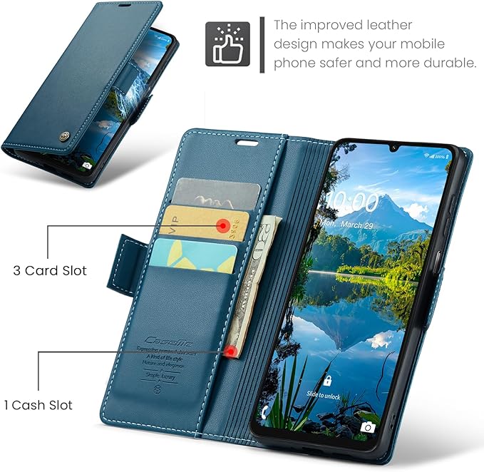 for Samsung Galaxy A16 5G/4G Case, Premium PU Leather Wallet Case Flip Cover with [RFID Blocking][Card Holder][Stand Function] Shockproof Protective for Samsung Galaxy A16, Blue