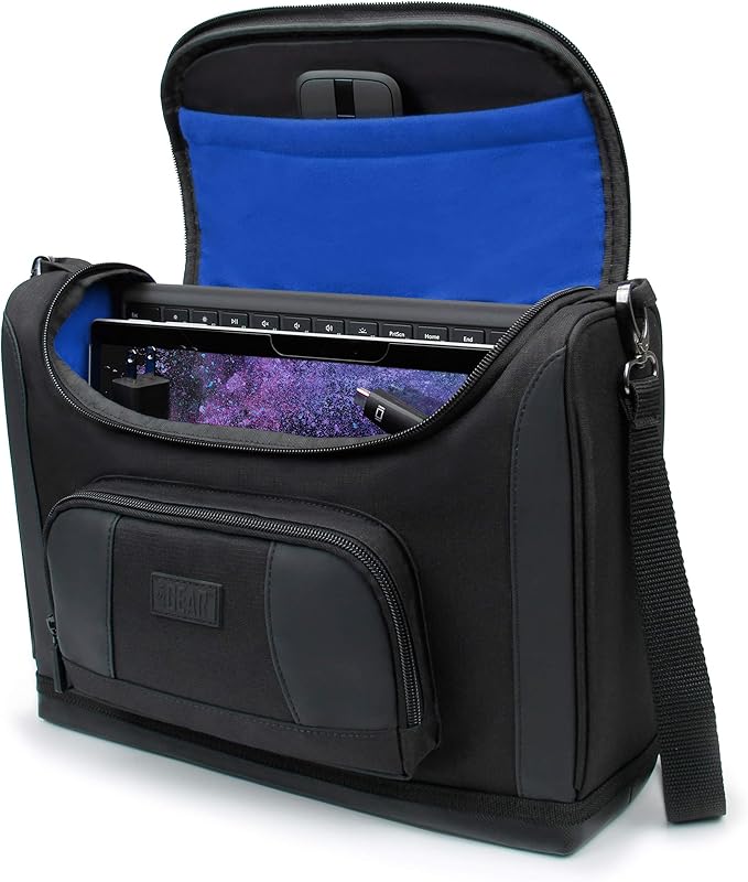 USA Gear Small Messenger Bag Compatible with Microsoft Surface Pro 11th Gen/10/9/8/7, Surface Laptop 13-inch (2025) - Shoulder Bag Travel Tablet Case Fits Accessories, Charger, Keyboard, Mouse (Blue)