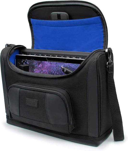 USA Gear Small Messenger Bag Compatible with Microsoft Surface Pro 11th Gen/10/9/8/7, Surface Laptop 13-inch (2025) - Shoulder Bag Travel Tablet Case Fits Accessories, Charger, Keyboard, Mouse (Blue)