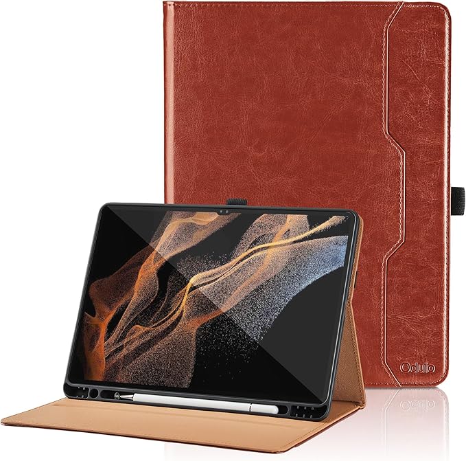 Case for Samsung Galaxy Tab S8 Ultra 14.6" 2022 (SM-X900/X906) - PU Leather Folio Case with S Pen Holder and Pocket, Auto Wake/Sleep Smart Tablet Cover, Brown