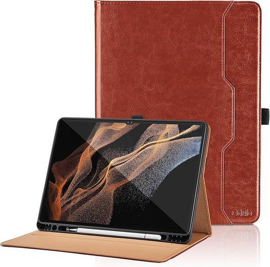 Case for Samsung Galaxy Tab S8 Ultra 14.6" 2022 (SM-X900/X906) - PU Leather Folio Case with S Pen Holder and Pocket, Auto Wake/Sleep Smart Tablet Cover, Brown