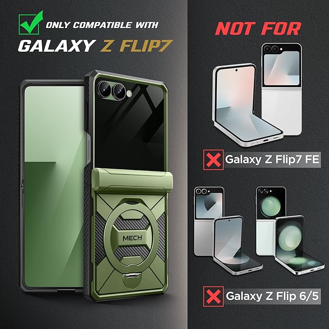 TONGATE 360° Spin Magnetic Stand for Z Flip 7 Case with Privacy Screen Protector, [Compatible with Magsafe] [Anti Spy] Full-Body Shockproof Samsung Galaxy Z Flip 7 Case with Hinge Protection, Green