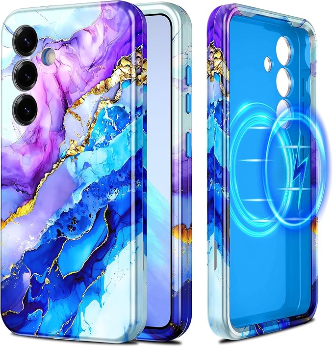 Casetego for Galaxy S25 Case,Compatible with MagSafe,[Military Grade Drop Test] Full Body Protection Slim Shockproof Rugged Marble Women Case for Samsung Galaxy S25 6.2 inch,Azure Blue
