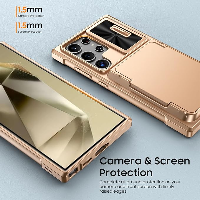 for Samsung Galaxy S24 Ultra Wallet Case with RFID Blocking Card Holder, Camera Cover, Kickstand, Full Body Shockproof Case for S24 Ultra 6.8Inch 2024 for Women Men-Champagne Gold(Upgraded)