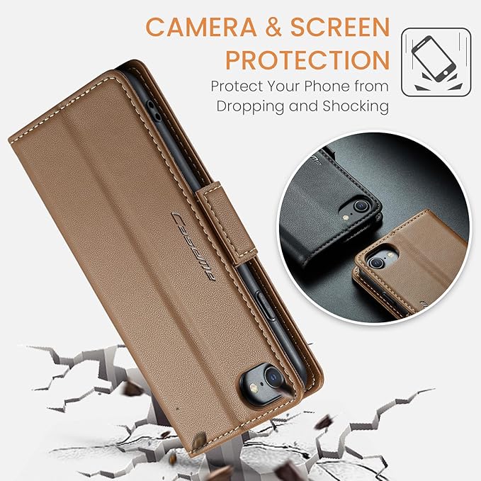 for iPhone SE 2022/3rd/2020/2rd,iPhone 8/7 Case, Premium PU Leather Wallet Case Flip Cover with [RFID Blocking][Card Holder] Shockproof Protective for iPhone SE 2022/2020, iPhone 8/7, Brown