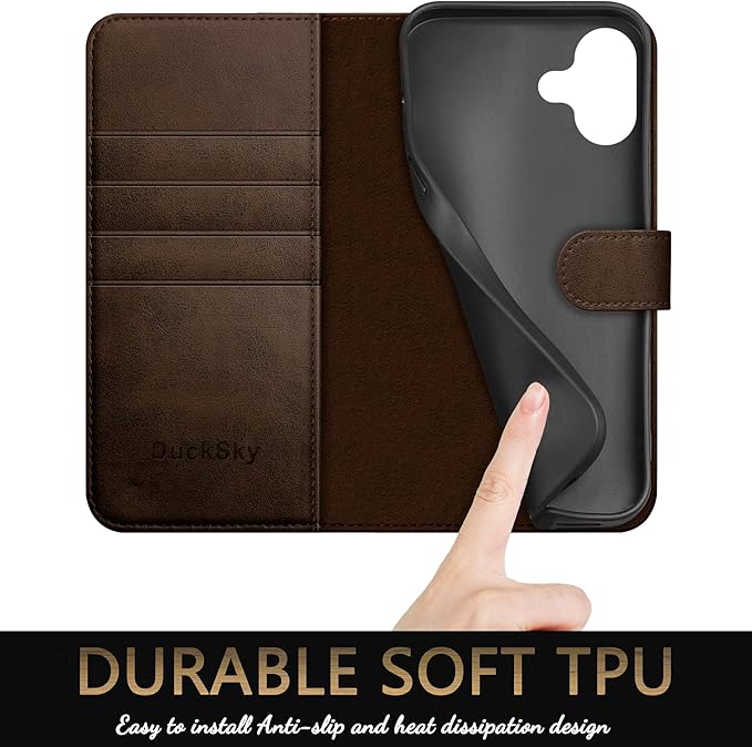 Compatible with iPhone 17 6.3" Genuine Leather Wallet case【RFID Blocking】【4 Credit Card Holder】【Real Leather】 Flip Phone case Cover Women Men for Apple 17 case Brown