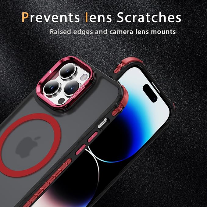 Magnetic for iPhone 14 Pro Case Red with MagSafe Wireless Charging Heavy Duty Military-Grade Shockproof Protection Adjustable Kickstand Slim Matte Anti-Fingerprint Cover Men Women