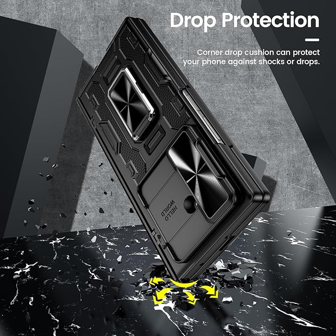 VEGO for Galaxy Z Fold 7 Case with Belt Clip Holster, 360°Ring Magnetic Kickstand & Camera Cover & Front Screen Protector & Hinge Protection Shockproof Armor Case for Samsung Z Fold 7 - Black